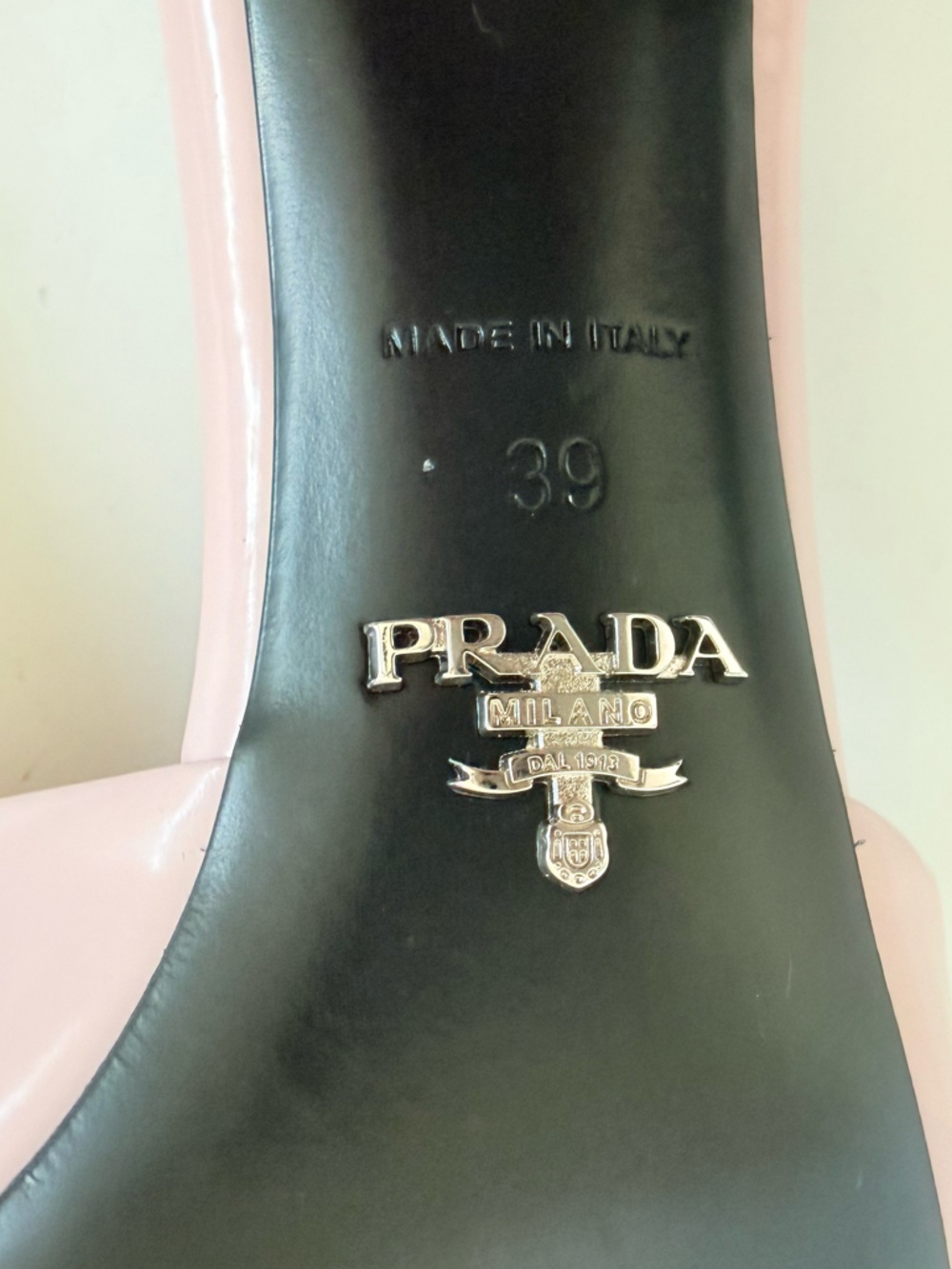 Prada Pink Rosette Triangle logo Square Toe slide Mule kitten Heels EU 39 US 9 - Picture 9 of 13